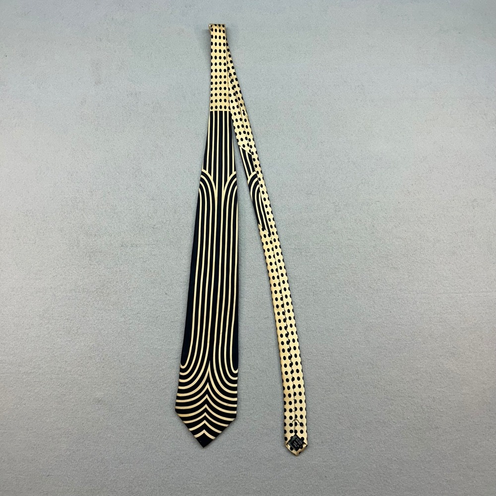 Giorgio Brutini Silk Tie Mens Black Gold Geometric Stripe Polka Dot Art Deco